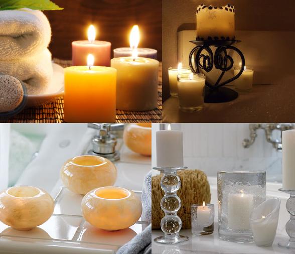 Towel, aromatic candles and other spa objects